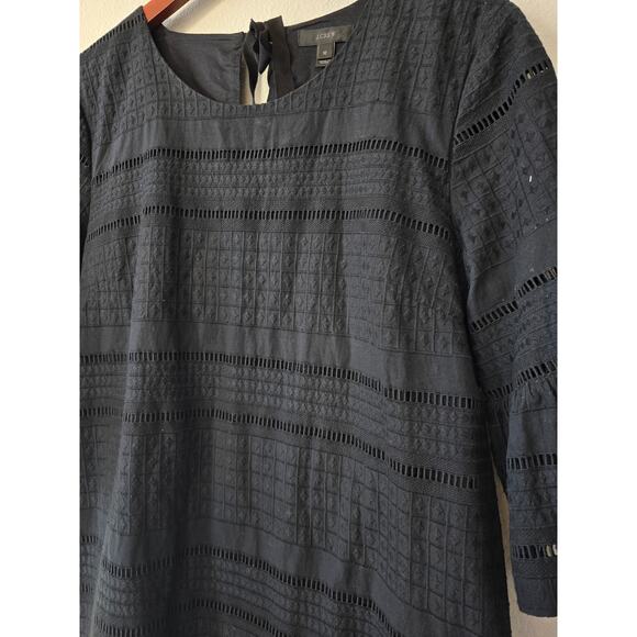 J.Crew Black Eyelet Shift Dress Size 10 | Bell Sleeve | Lined Cotton Boho Preppy - Picture 3 of 8